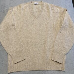 Deans‎ Of Scotland Wool Sweater Mens 44 Beige Speckle V Neck Pullover Jumper